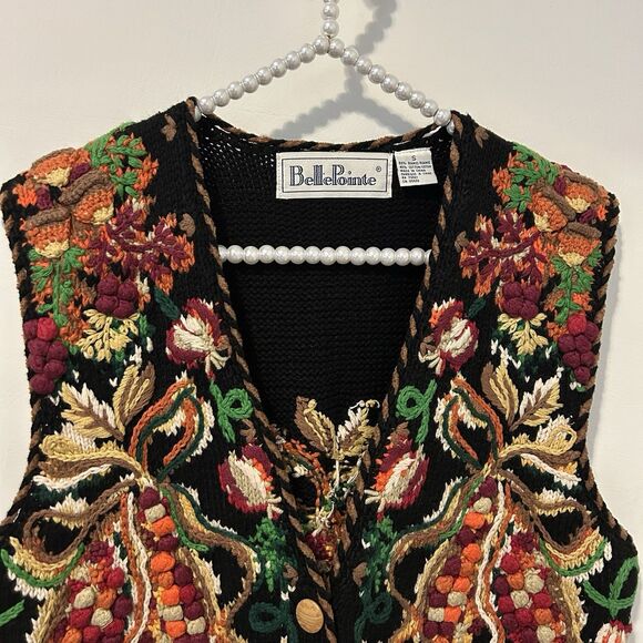Vintage Belle Pointe Sweater Vest Small Fruit Granny Hand Knit Cottagecore - Picture 6 of 12